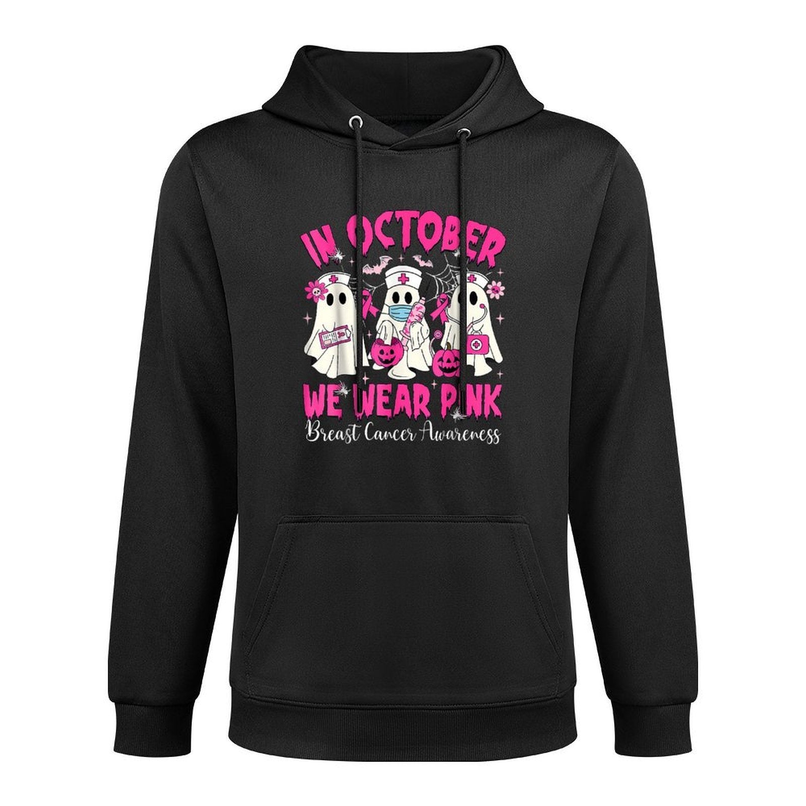 In October We Wear Pink Nurse Ghost Halloween Breast Cancer Easy Care Hoodie