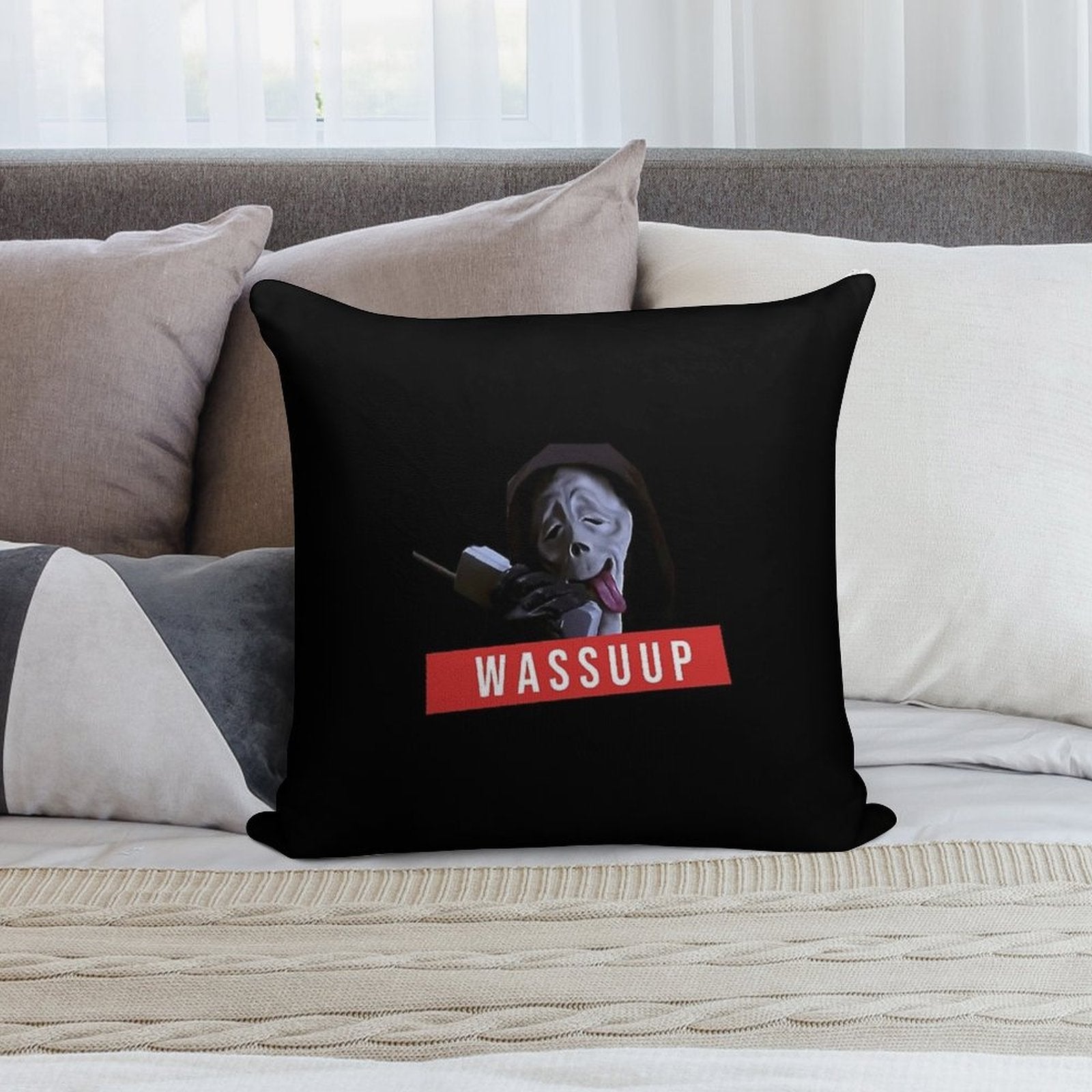 Wassup Scream Scary Movie Fun Soft Short Plush Fabric Throw Pillow