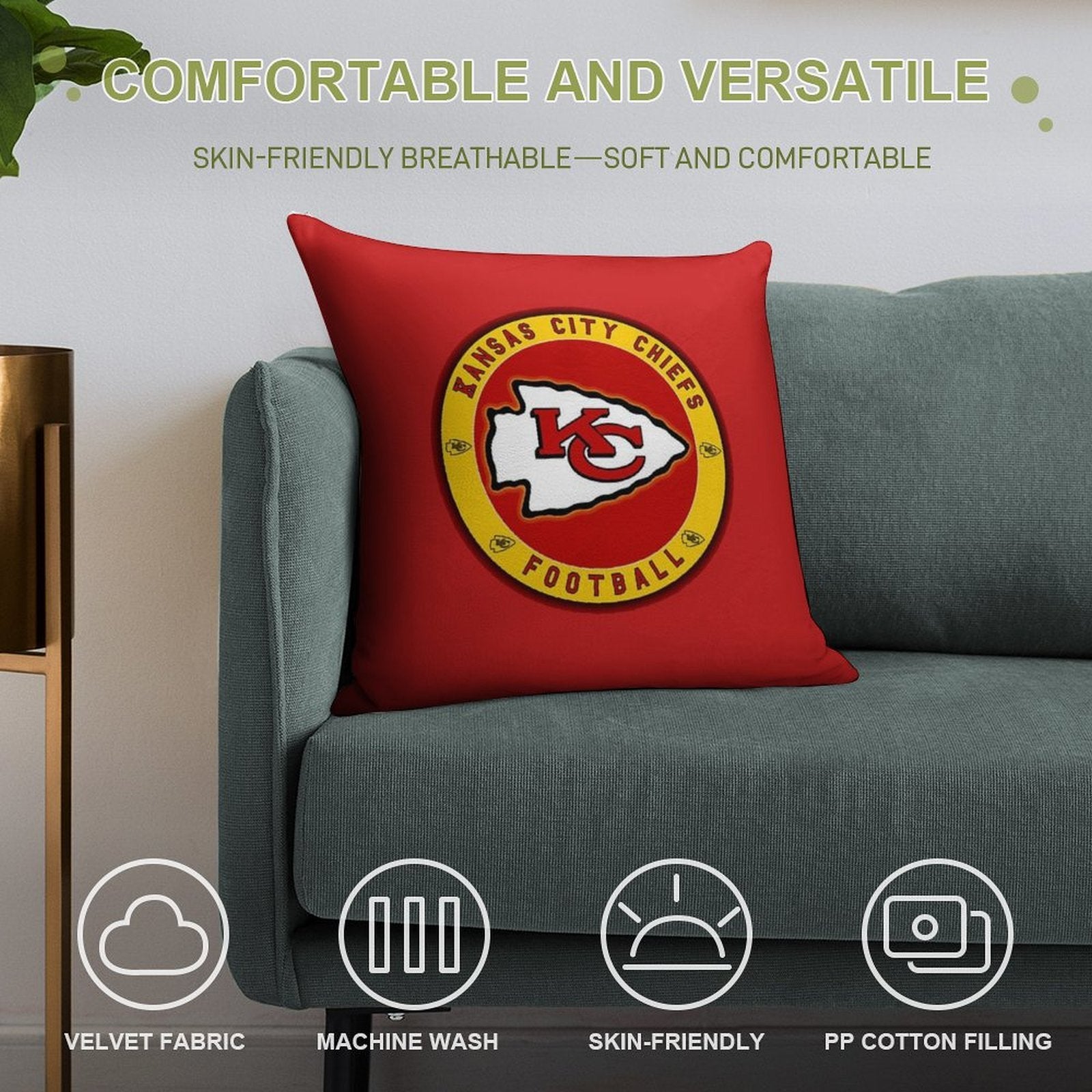 Chiefs-kansas Soft Hidden Zipper Throw Pillow