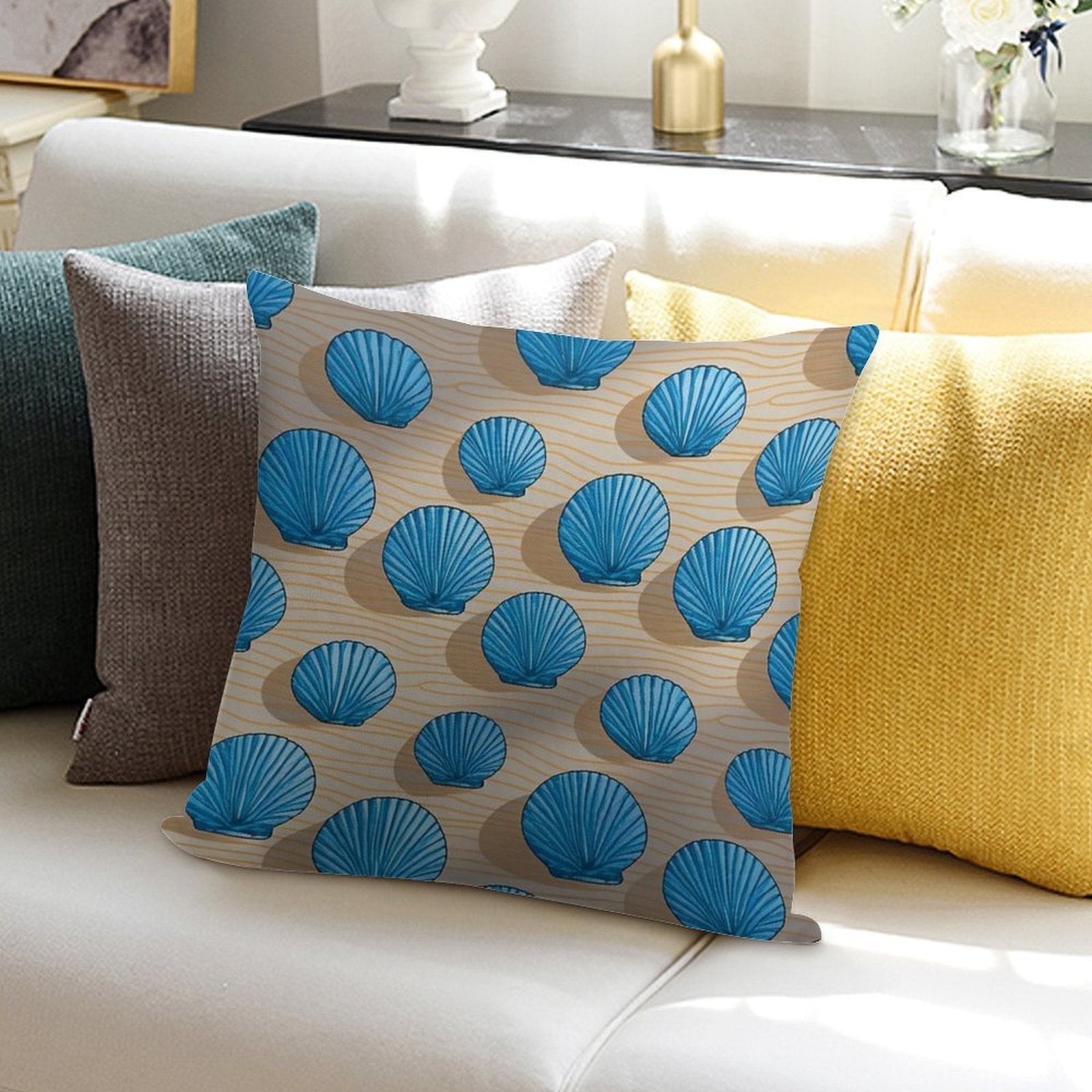 Blue Coastal Beach Soft Multiple Sizes Throw Pillow