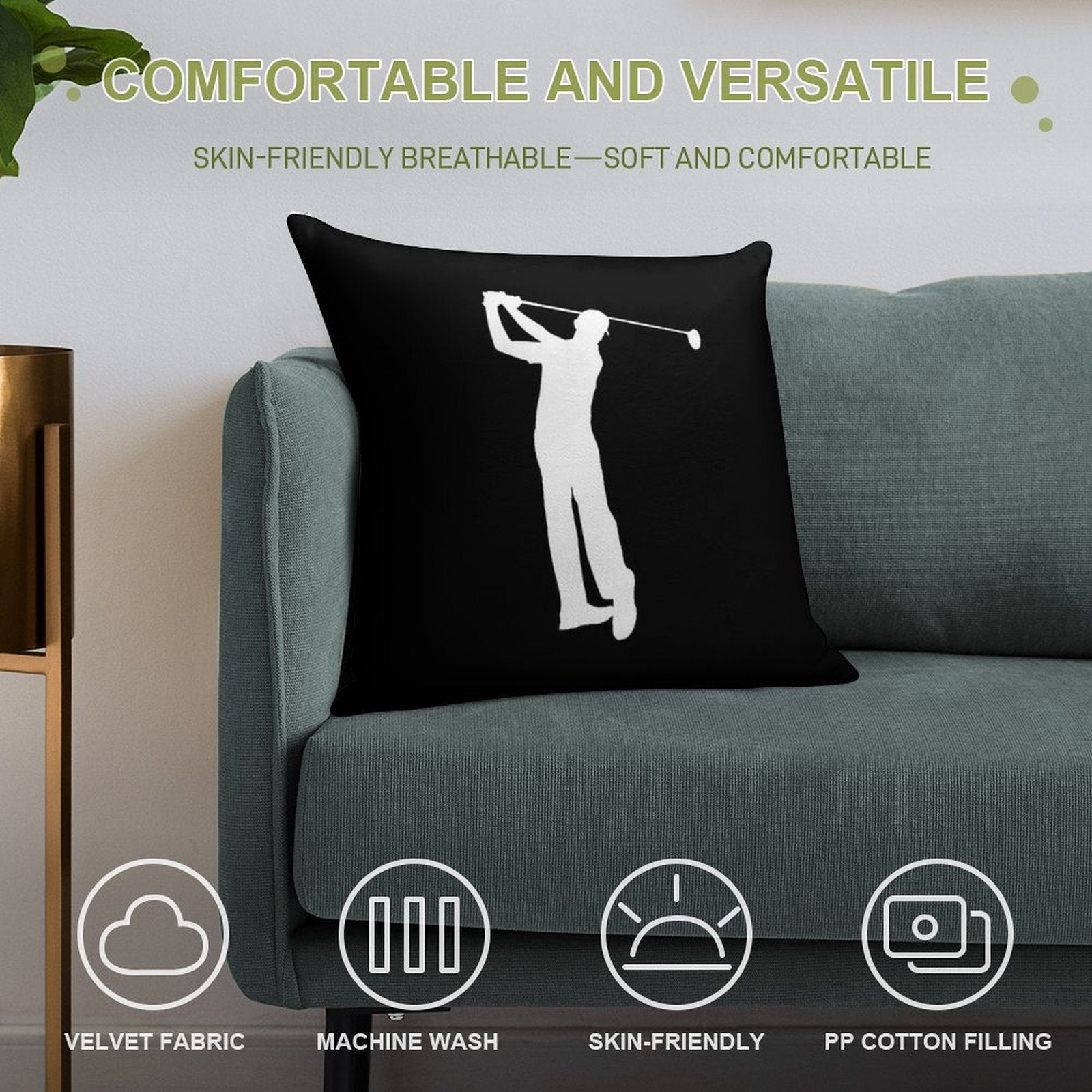 Golfer Soft Durable Construction Throw Pillow