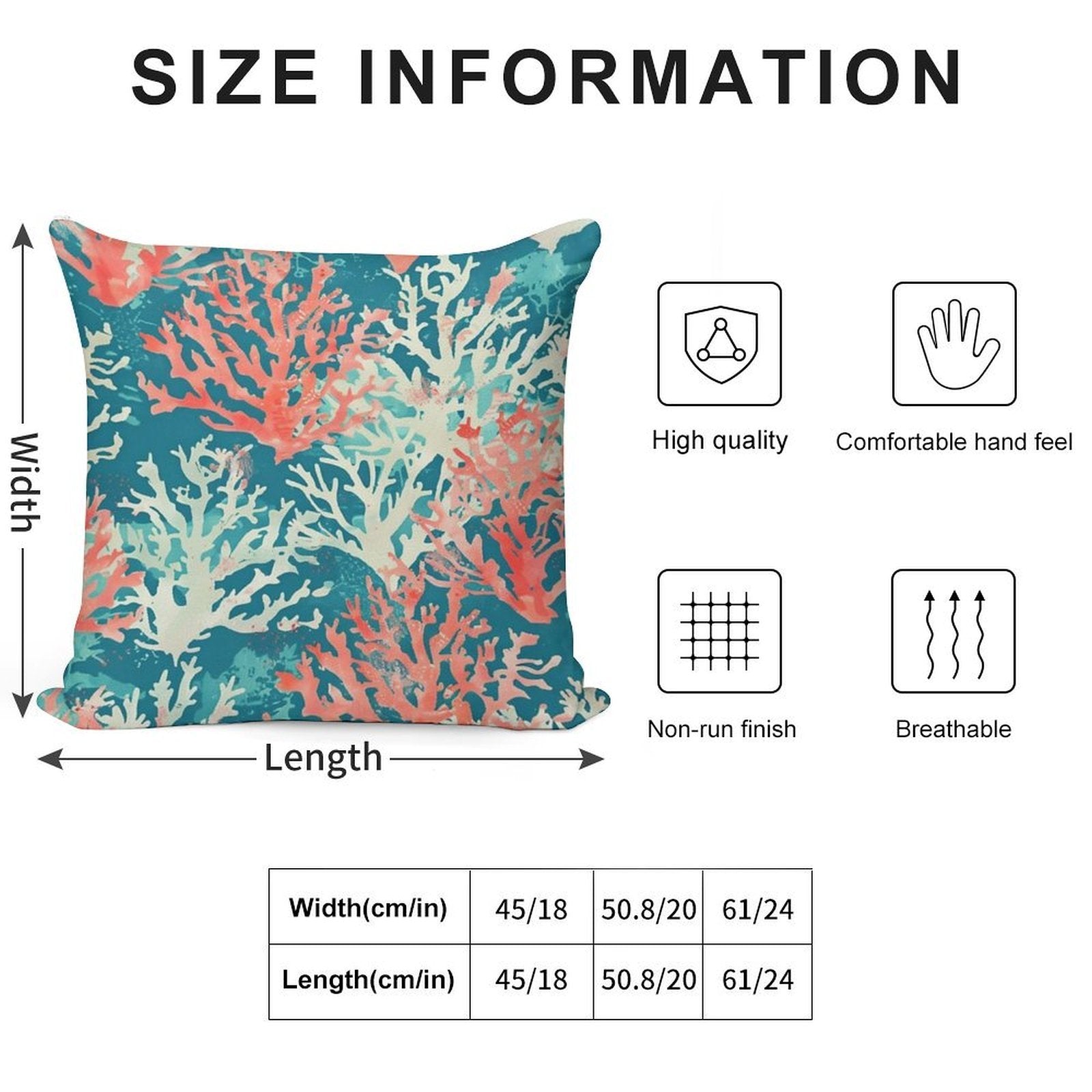 Teal Coral Reef Pattern Soft Multiple Sizes Throw Pillow