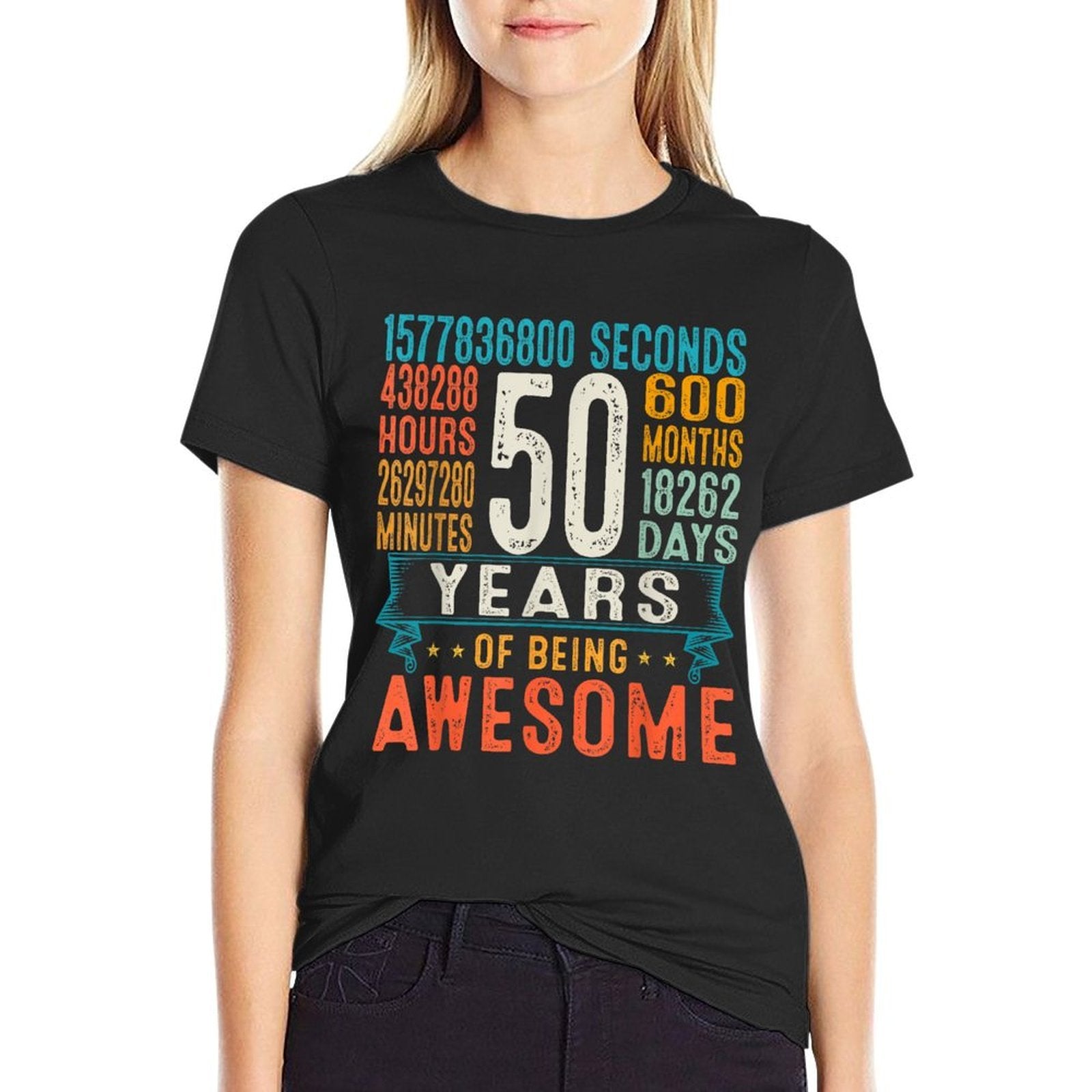 50 Years Old Retro Distressed 50th Birthday Gifts 600 Months  Polyester Blend T-Shirt