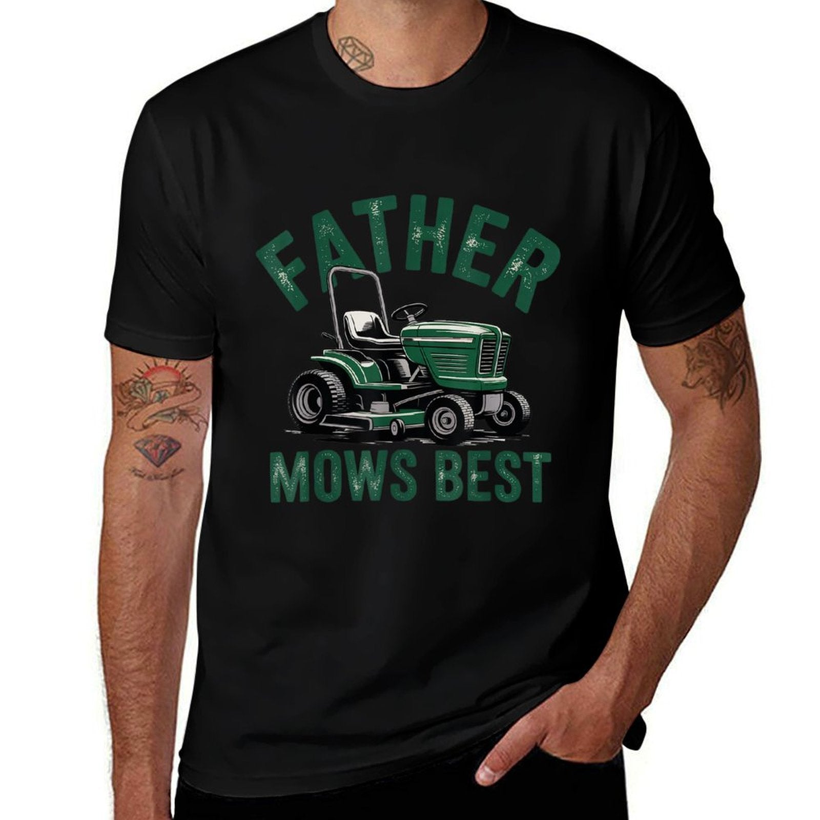 Mens Father Mows Best Funny Lawn Dad Mowing Gardener Father  Slim-fit Cut T-Shirt