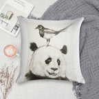 Panda And The Magpie Soft Shrink-Resistant Throw Pillow