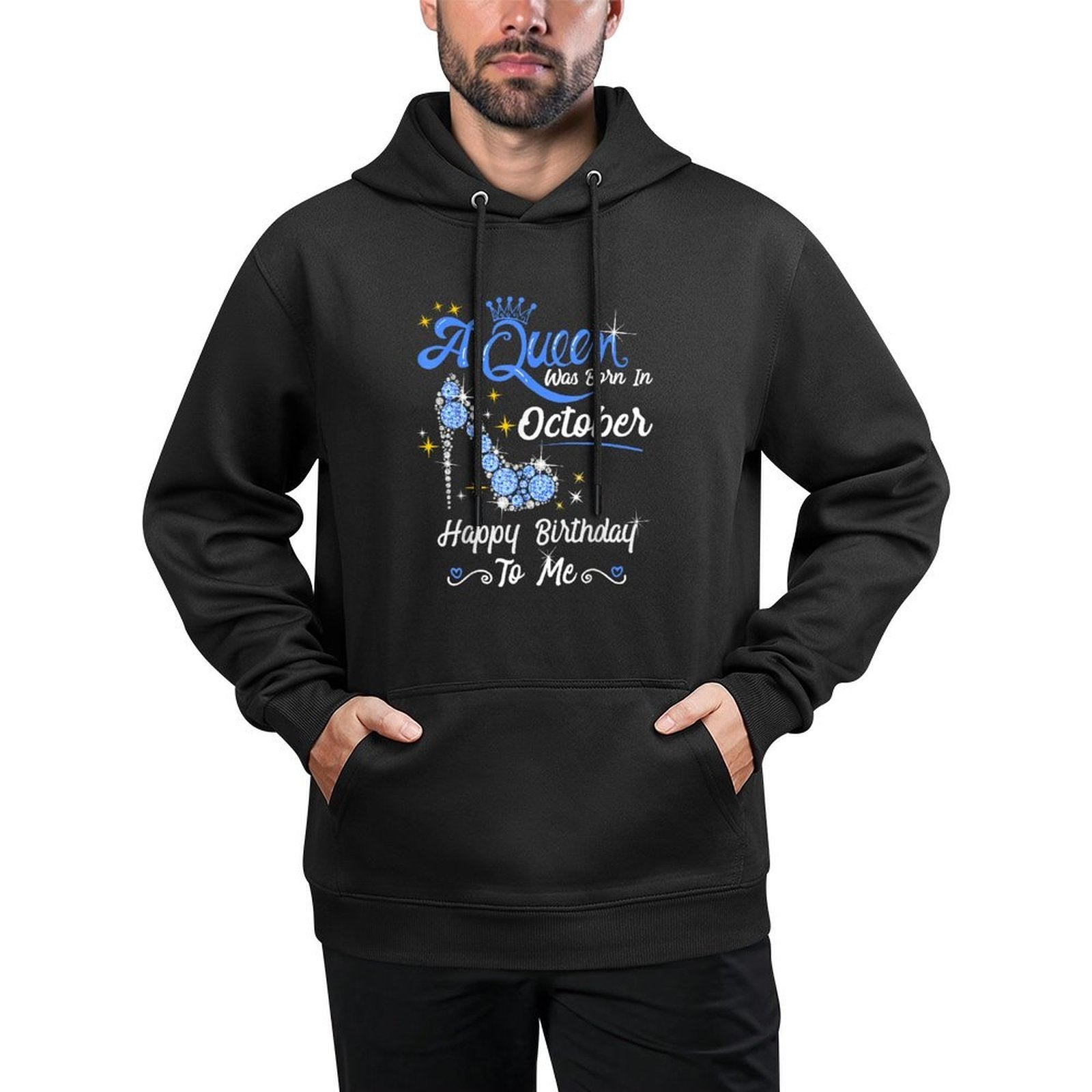 Queen Was Born in October Cute Funny Happy Birthday Gift Shape Retention Hoodie