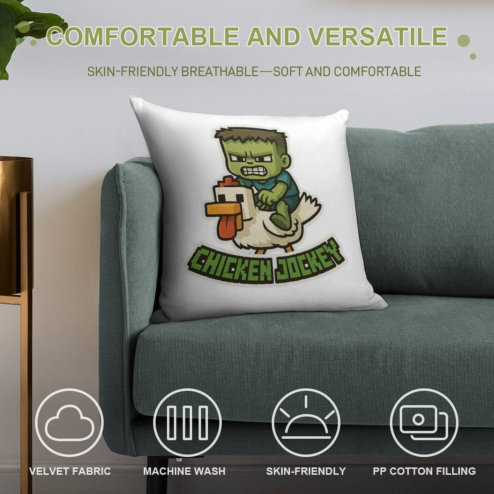 MINECRAFT CHICKEN JOCKEY Soft Gift Ready Throw Pillow