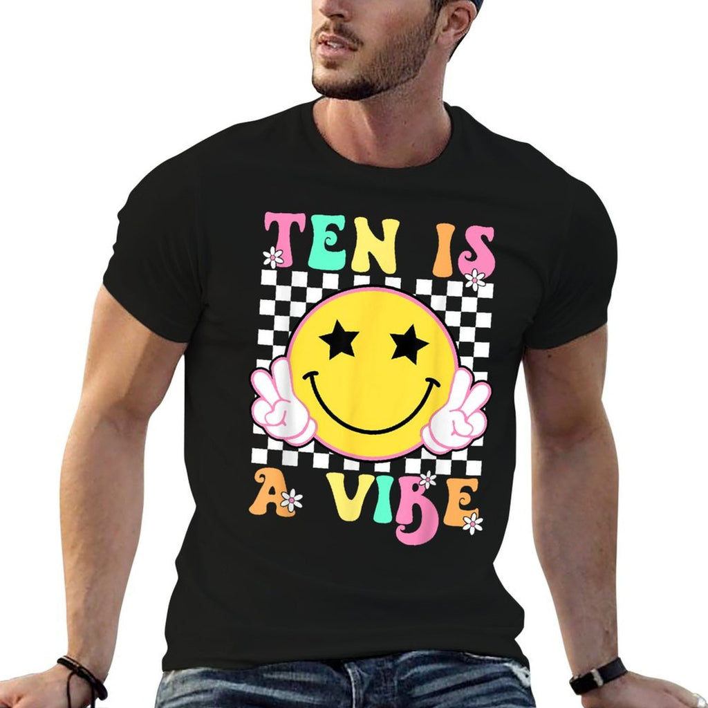 Ten Is A Vibe Groovy 10 Year Old 10th Birthday  Polyester Blend T-Shirt