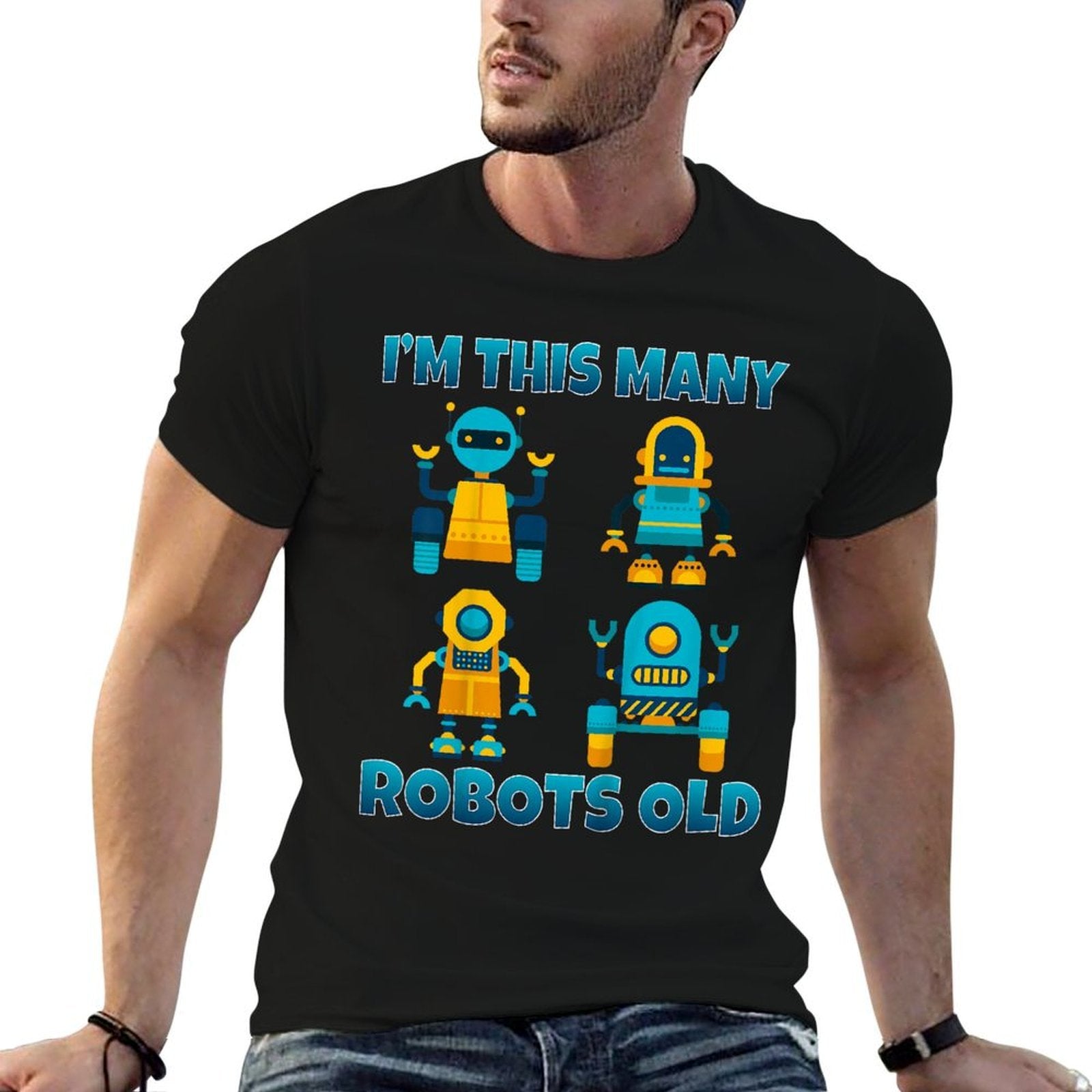 Kids I'm This Many Robots Old Robotics Kids 4th Birthday Party  High-quality Stitching T-Shirt