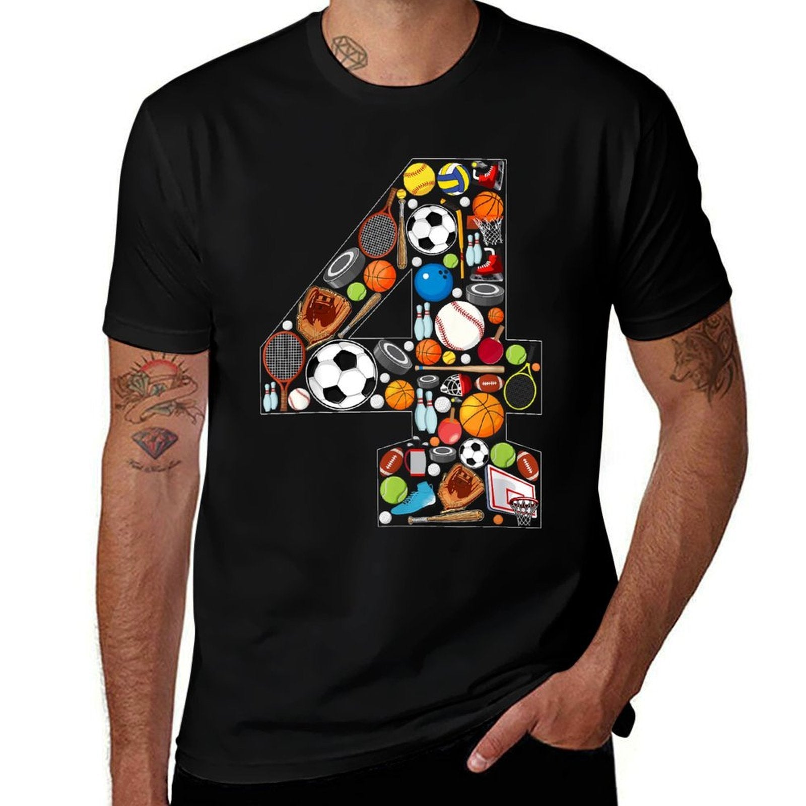 4th Birthday Sports Theme 4 Year Old Boy Girl Birthday  Relaxed-fit T-Shirt