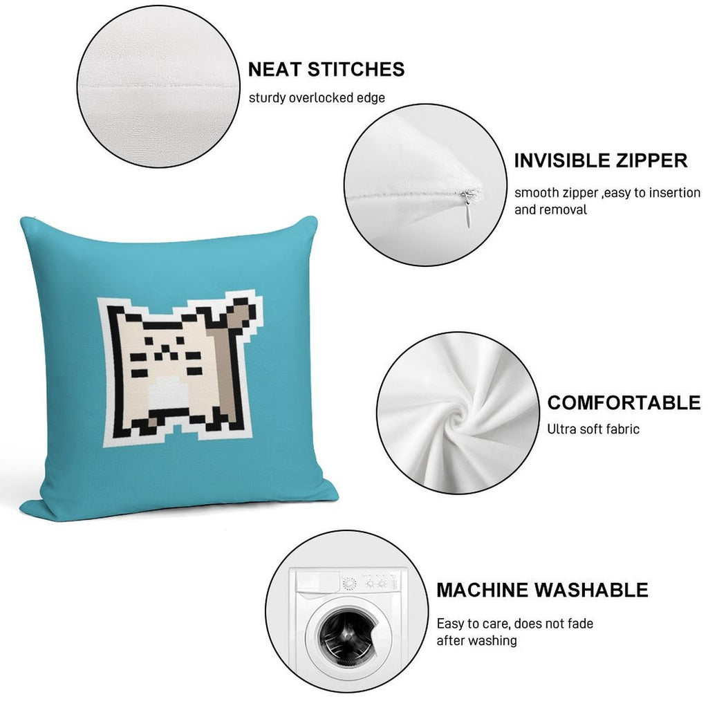 White Pixel-Cat Soft Home Decor Throw Pillow