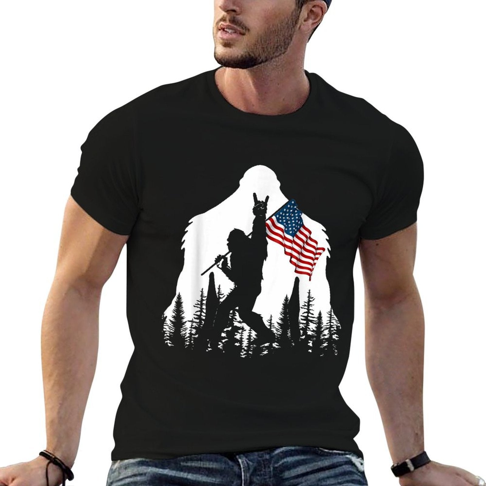Bigfoot Rock On Hold American Sasquatch Believers  Graphic-printed T-Shirt