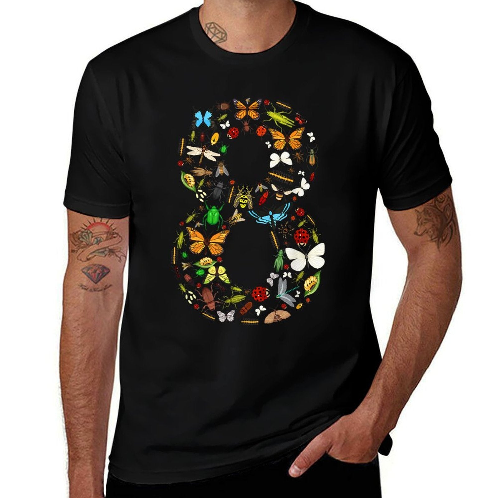 8 Years Old Eight Bug 8th Birthday Bugs Insects Boy Girl  Rolled Sleeves T-Shirt