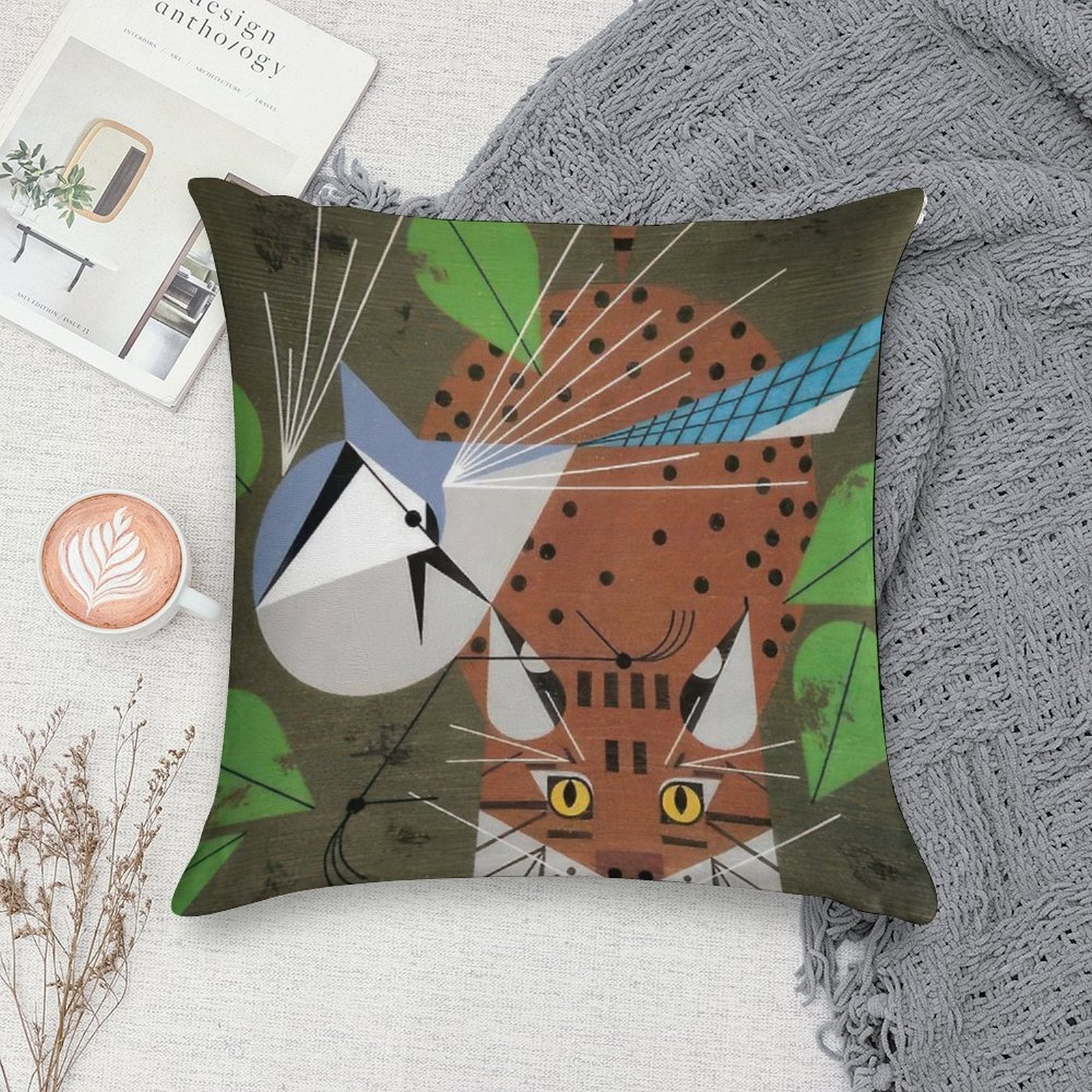 Charley Harper Style Soft Reinforced Edging Throw Pillow
