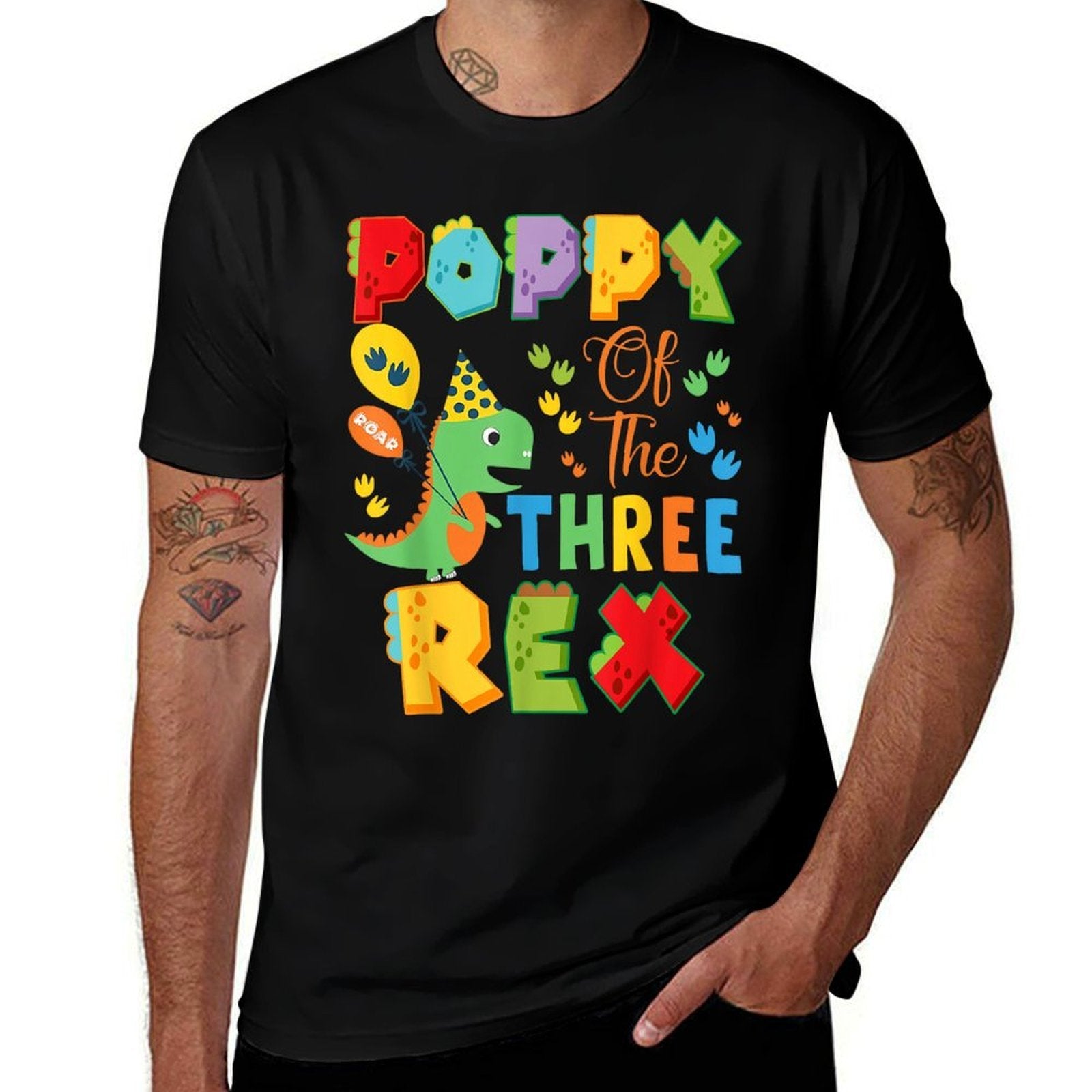 Poppy Of The Three Rex 3Rd Birthday Boy Dinosaur T-Rex  Heathered Texture T-Shirt