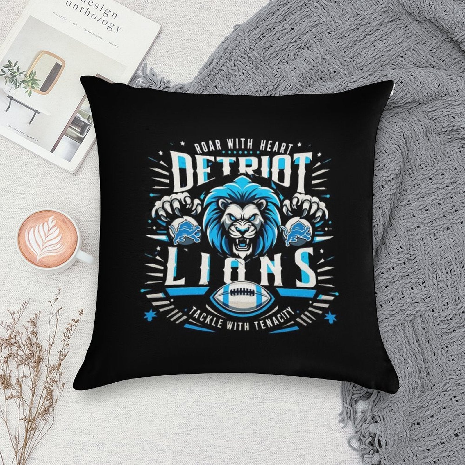 Roar With Heart Detroit Lions Graphic Soft Washable Throw Pillow