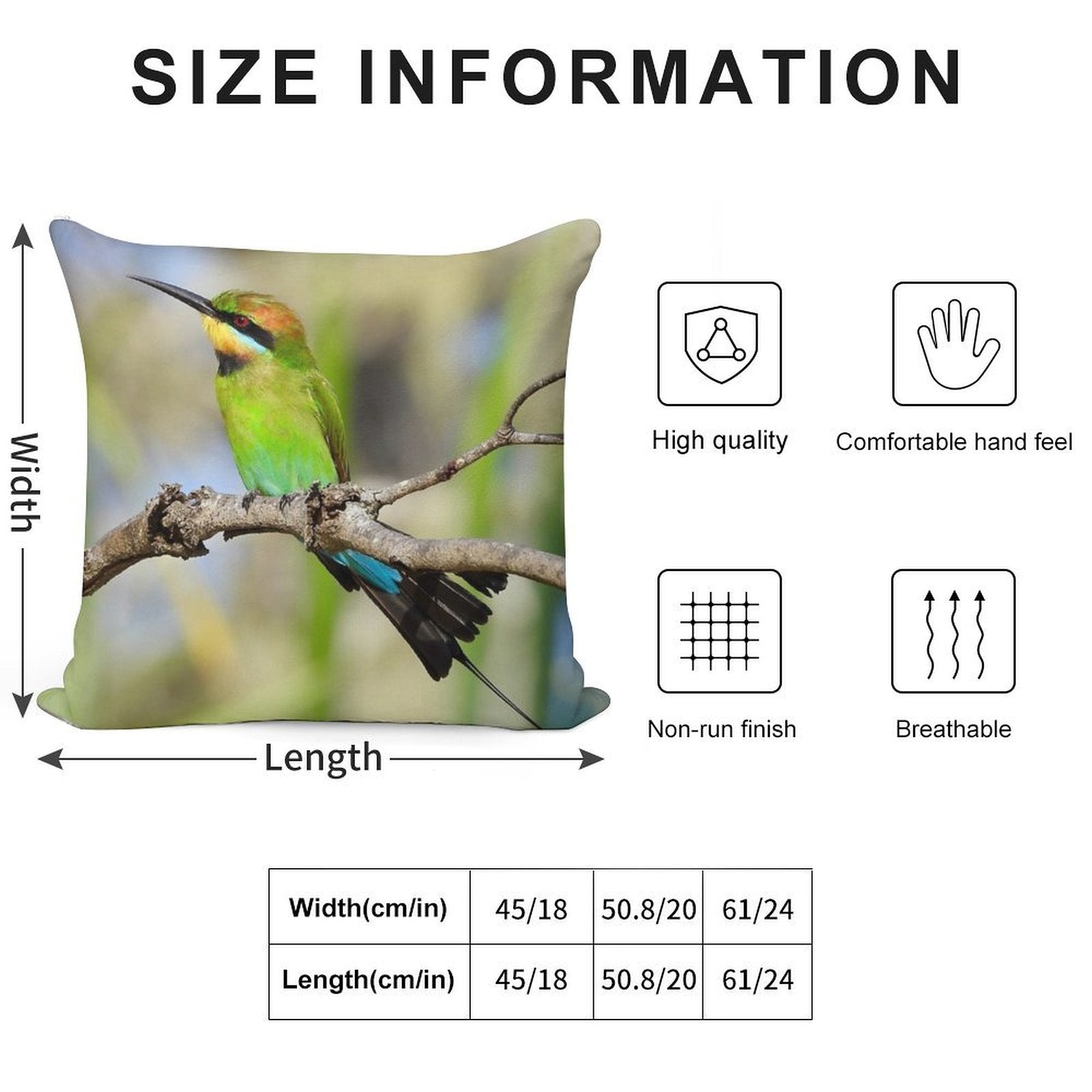 Rainbow Bee-eater Colourful Display Soft Shrink-Resistant Throw Pillow