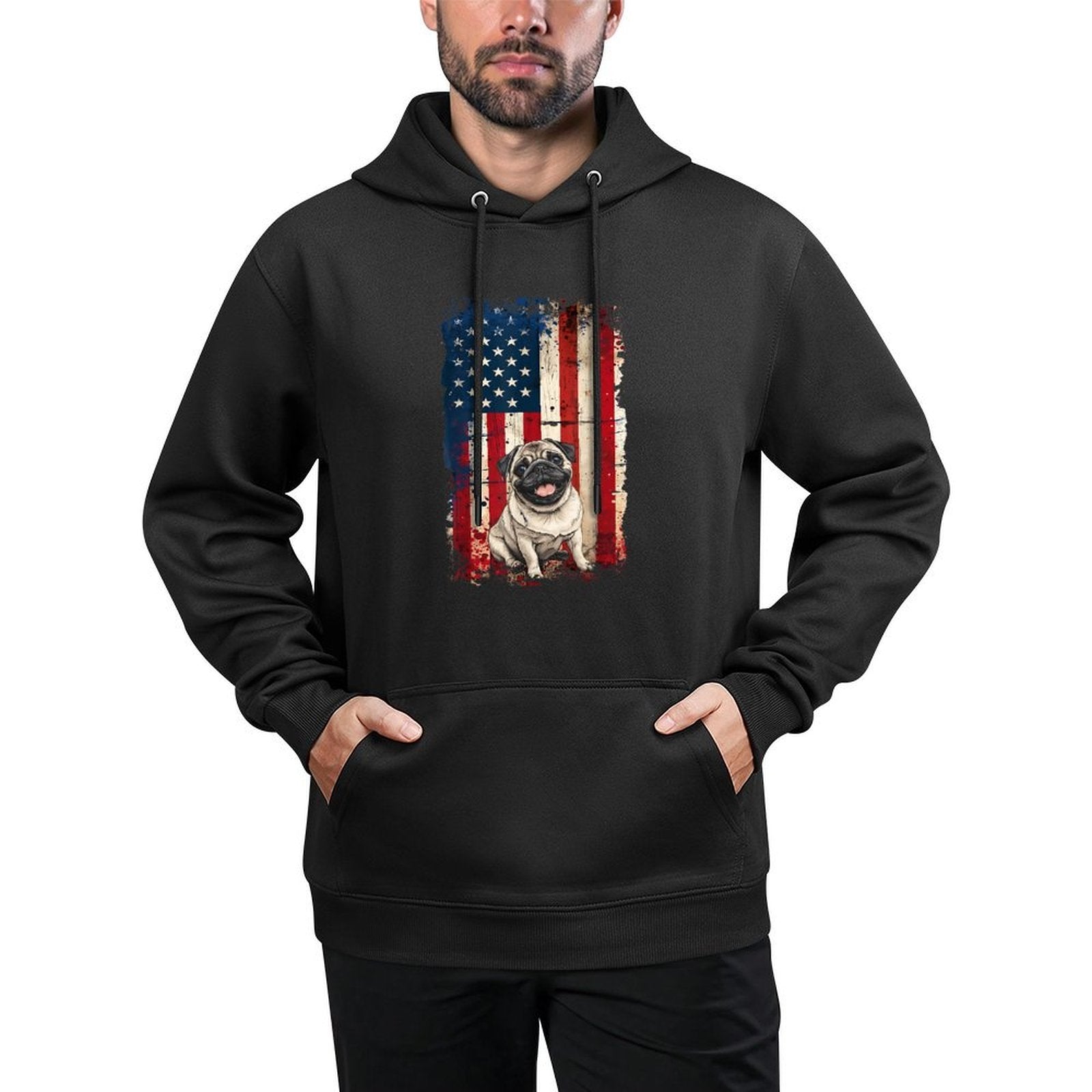 Pug American USA Patriotic 4th of July Unisex Design Hoodie