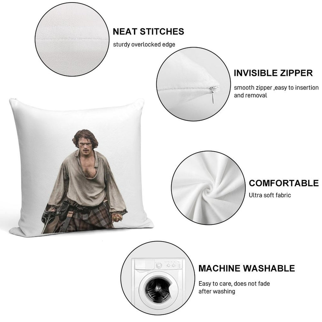 Jamie from Scotland in White Background. Soft Washable Throw Pillow