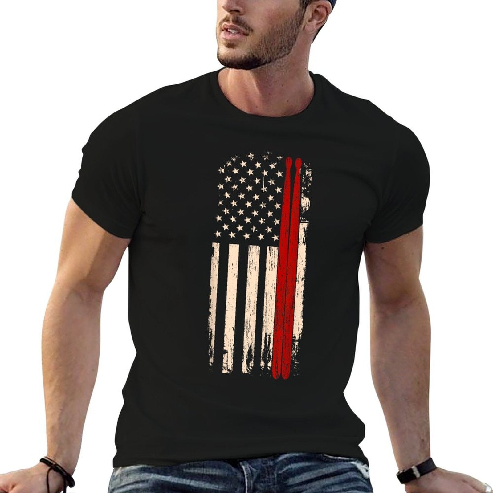 Vintage Drum Sticks American Funny Drummer Gift For Him  Stretchy T-Shirt