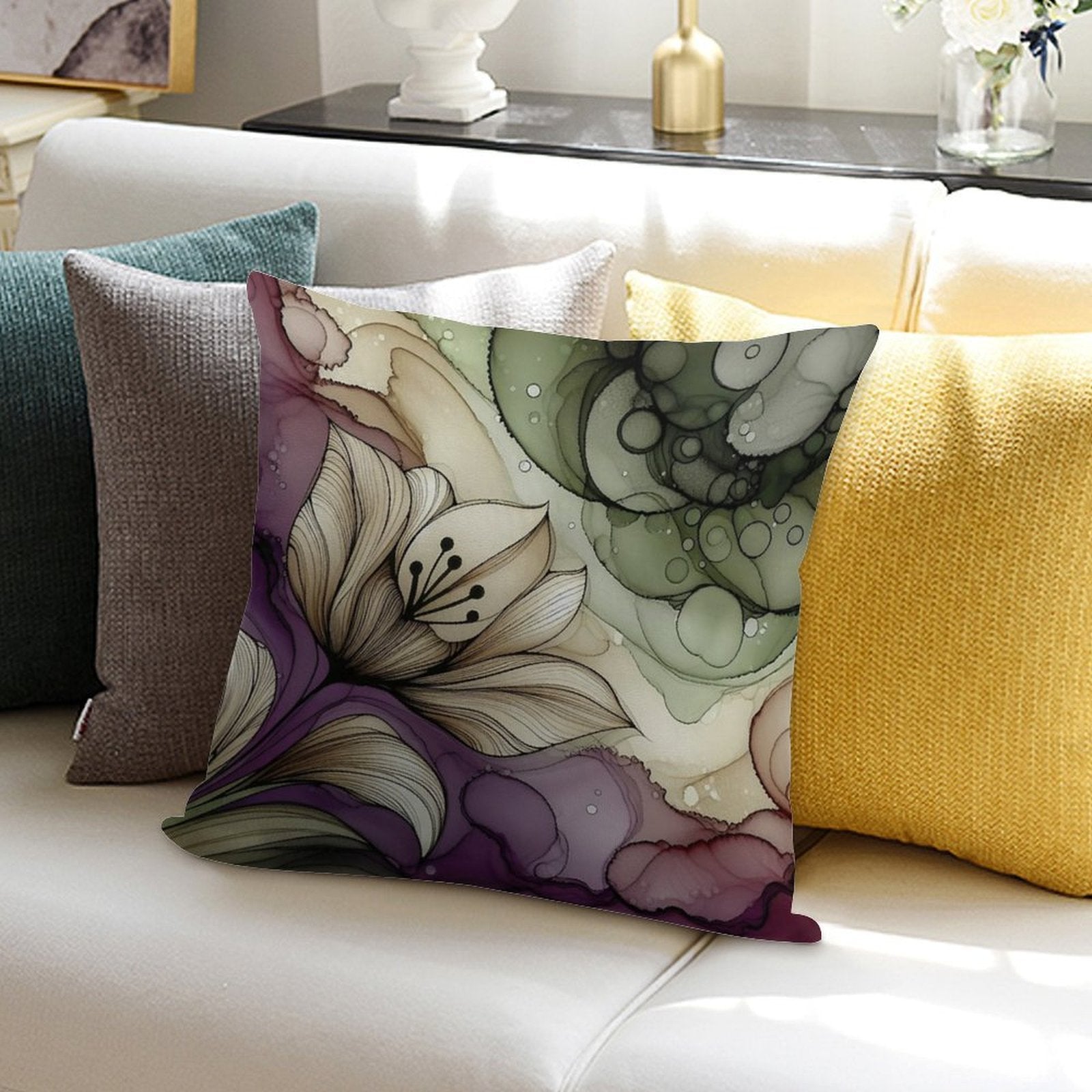 Modern Floral Abstract Tulip Soft Short Plush Fabric Throw Pillow
