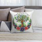 Green Trees And Flowers Eco Design Soft Reinforced Edging Throw Pillow