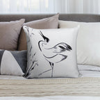 Crane in Water Looking Up  Minimalist Line Drawing  Cranes Zen Art Soft Decorative Cover Throw Pillow