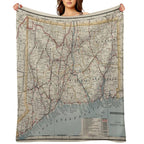Vintage Connecticut Map Machine-washable Throw Blanket