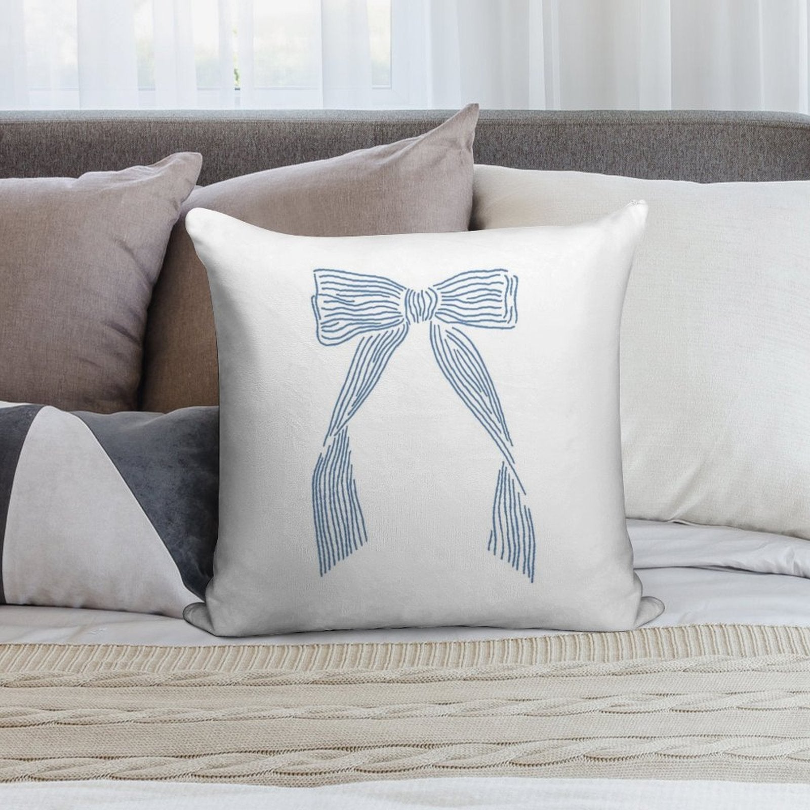Coastal Granddaughter Vintage Hair Bow Blue Soft Easy Maintenance Throw Pillow