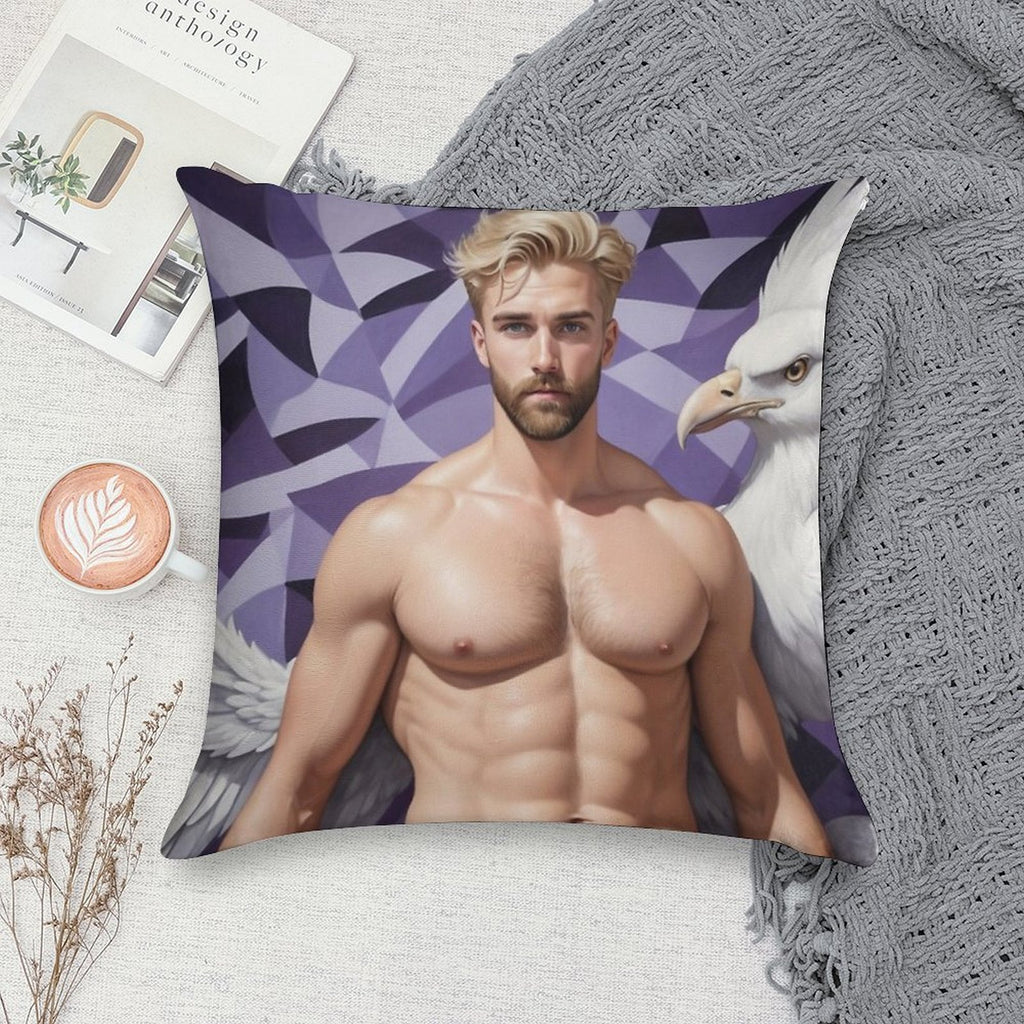 Sexy Guy Portrait Maurice Escher Inspired Background 2 Soft Shrink-Resistant Throw Pillow