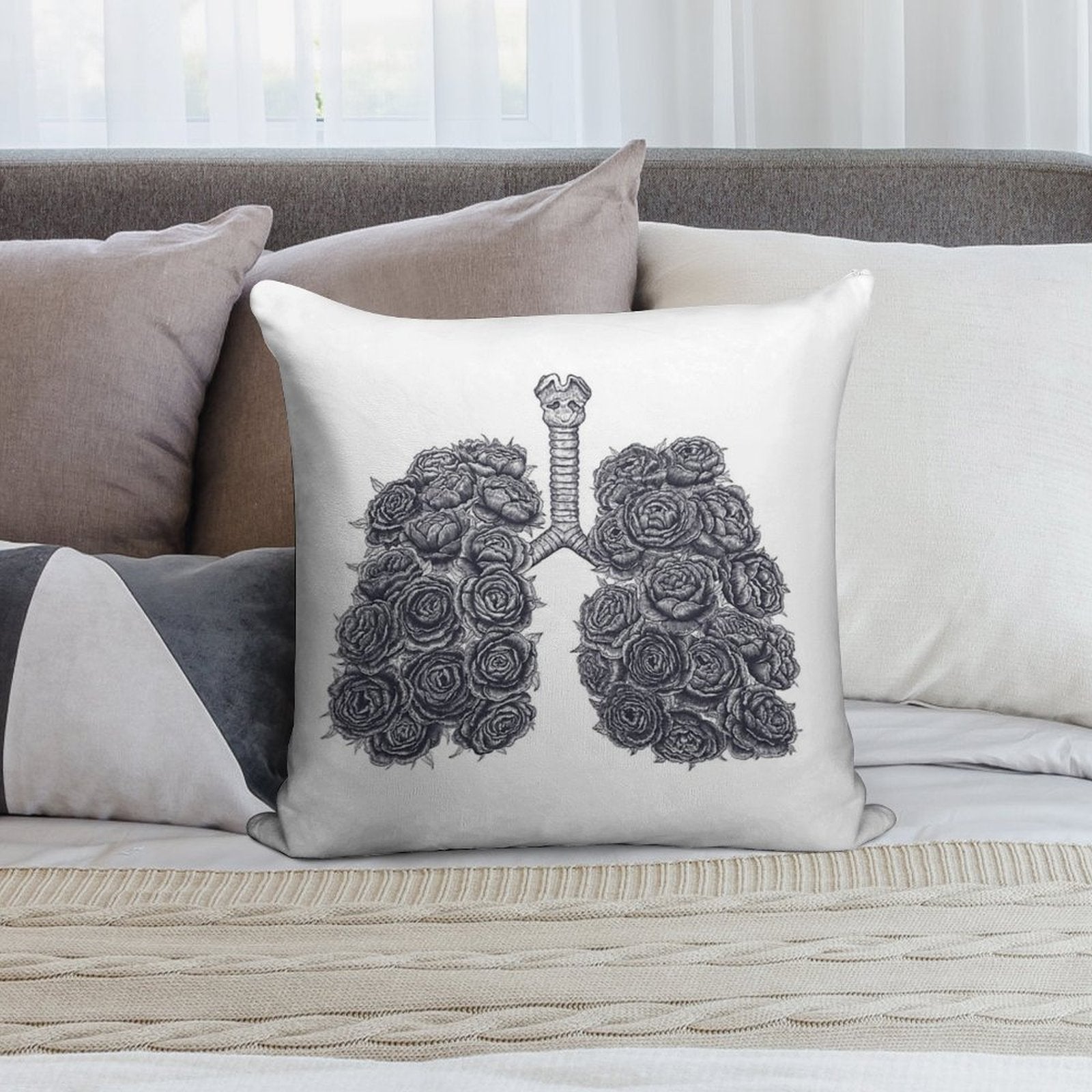 Lungs with Peonies Soft Skin-Friendly Throw Pillow