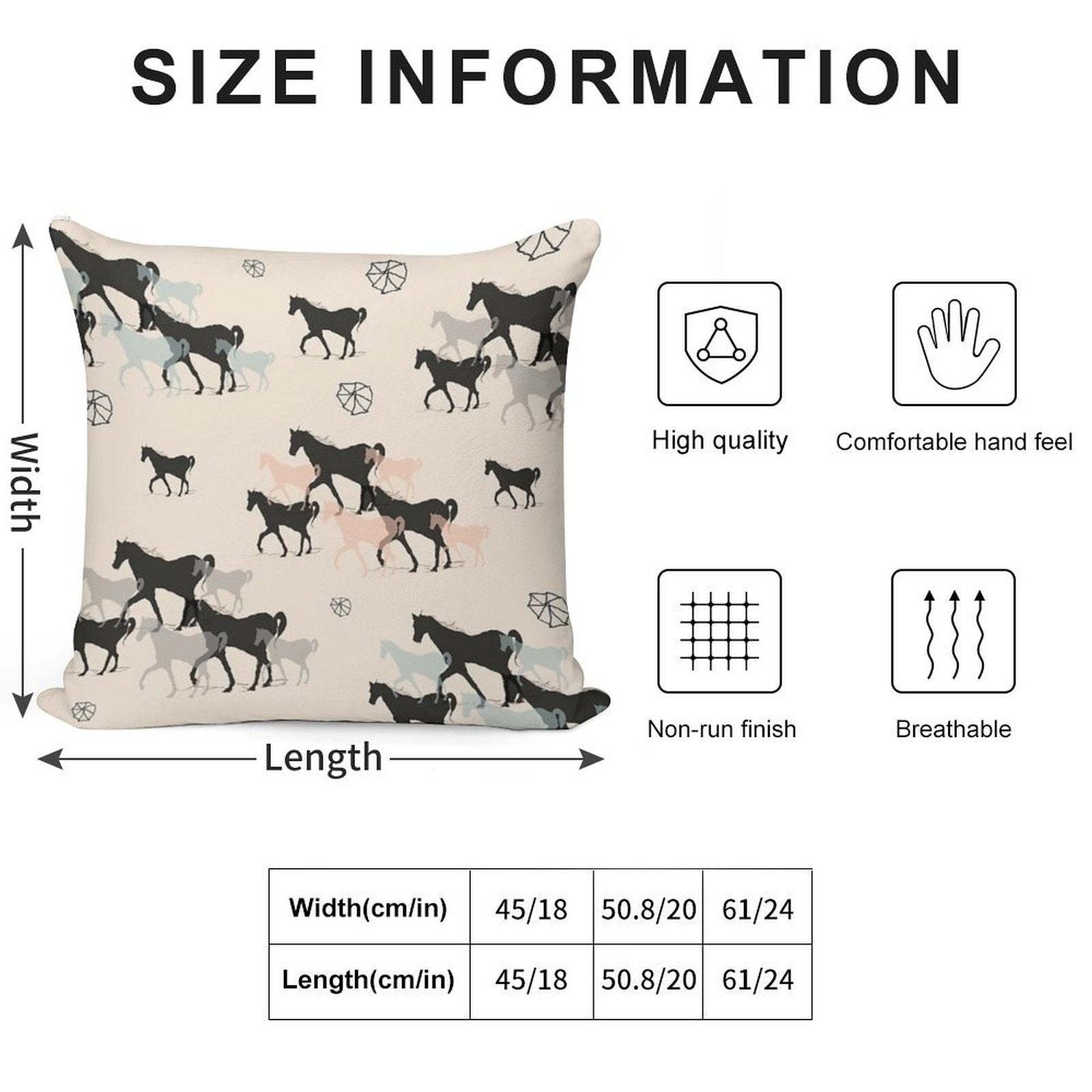 Horses Soft Reinforced Edging Throw Pillow