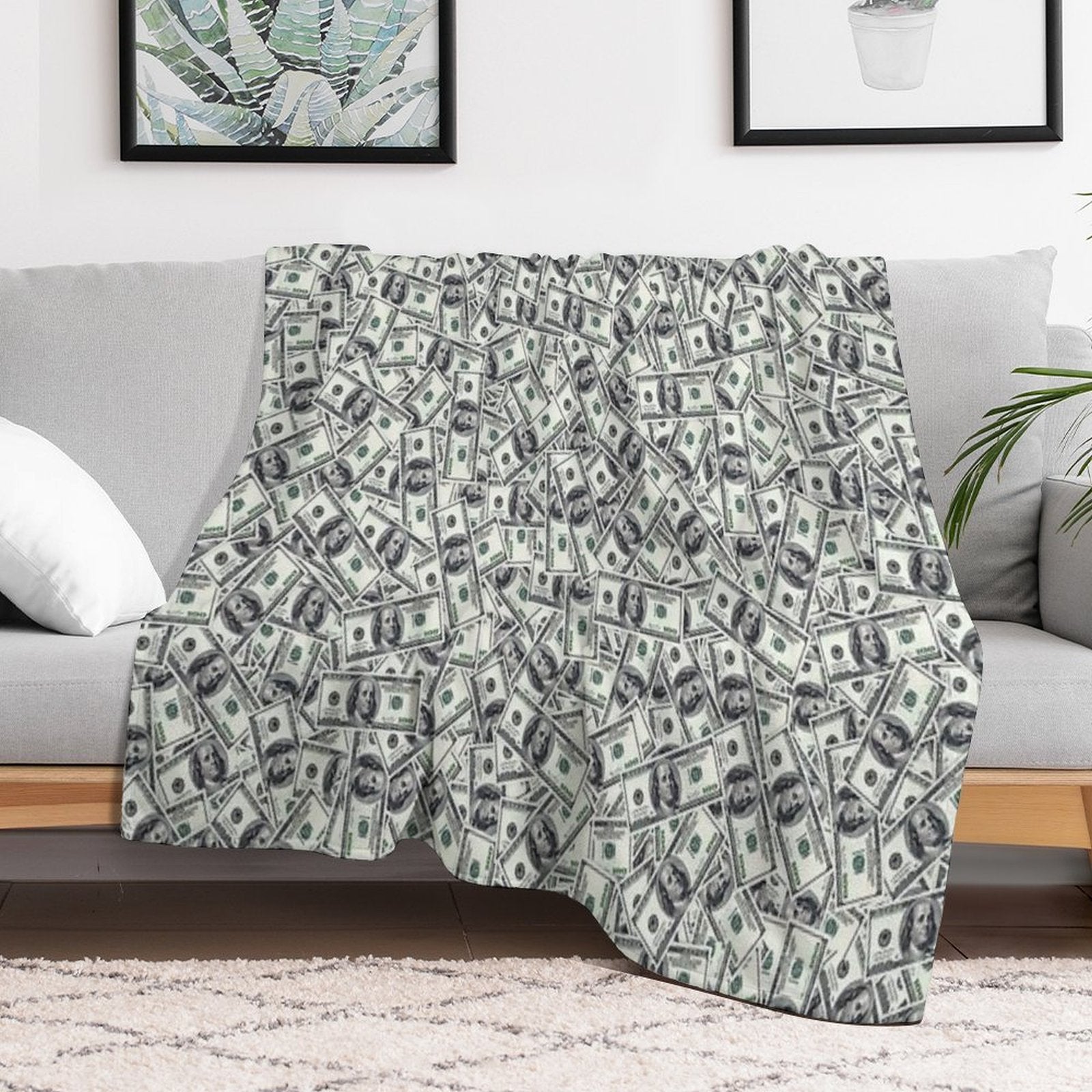 Giant Money Background 100 Dollar Bills Quick-dry Throw Blanket