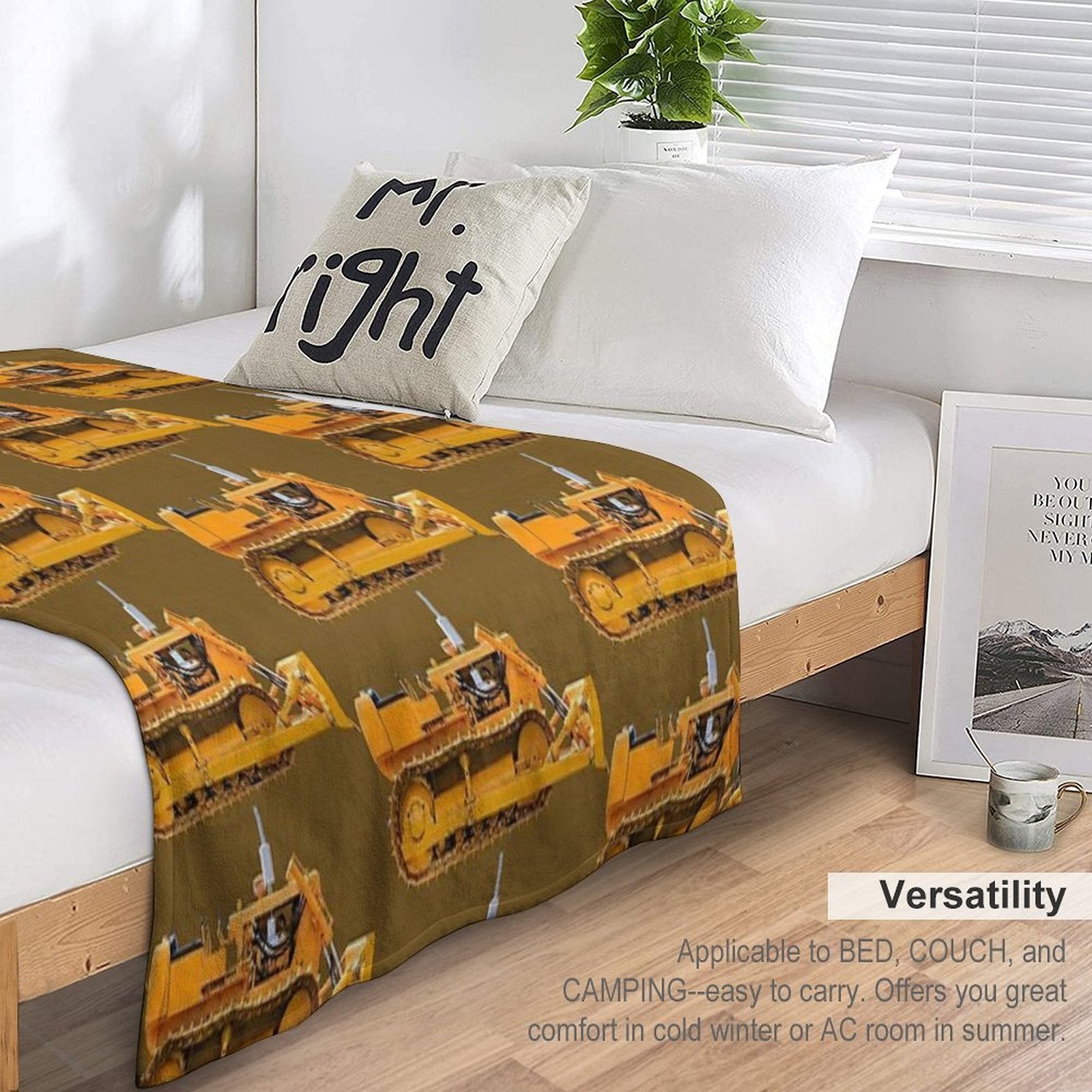 Yellow Bulldozer Velvety-soft Throw Blanket