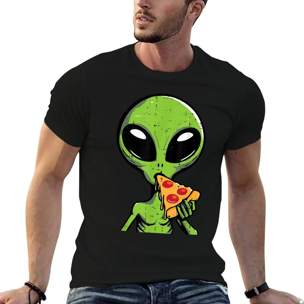 Alien Eating Pizza Funny Ufo Snack Food Men Boys Kids Women  Slim-fit Cut T-Shirt