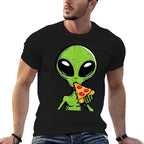 Alien Eating Pizza Funny Ufo Snack Food Men Boys Kids Women  Slim-fit Cut T-Shirt