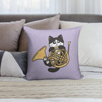 French Horn Tuxedo Cat Soft Easy Maintenance Throw Pillow