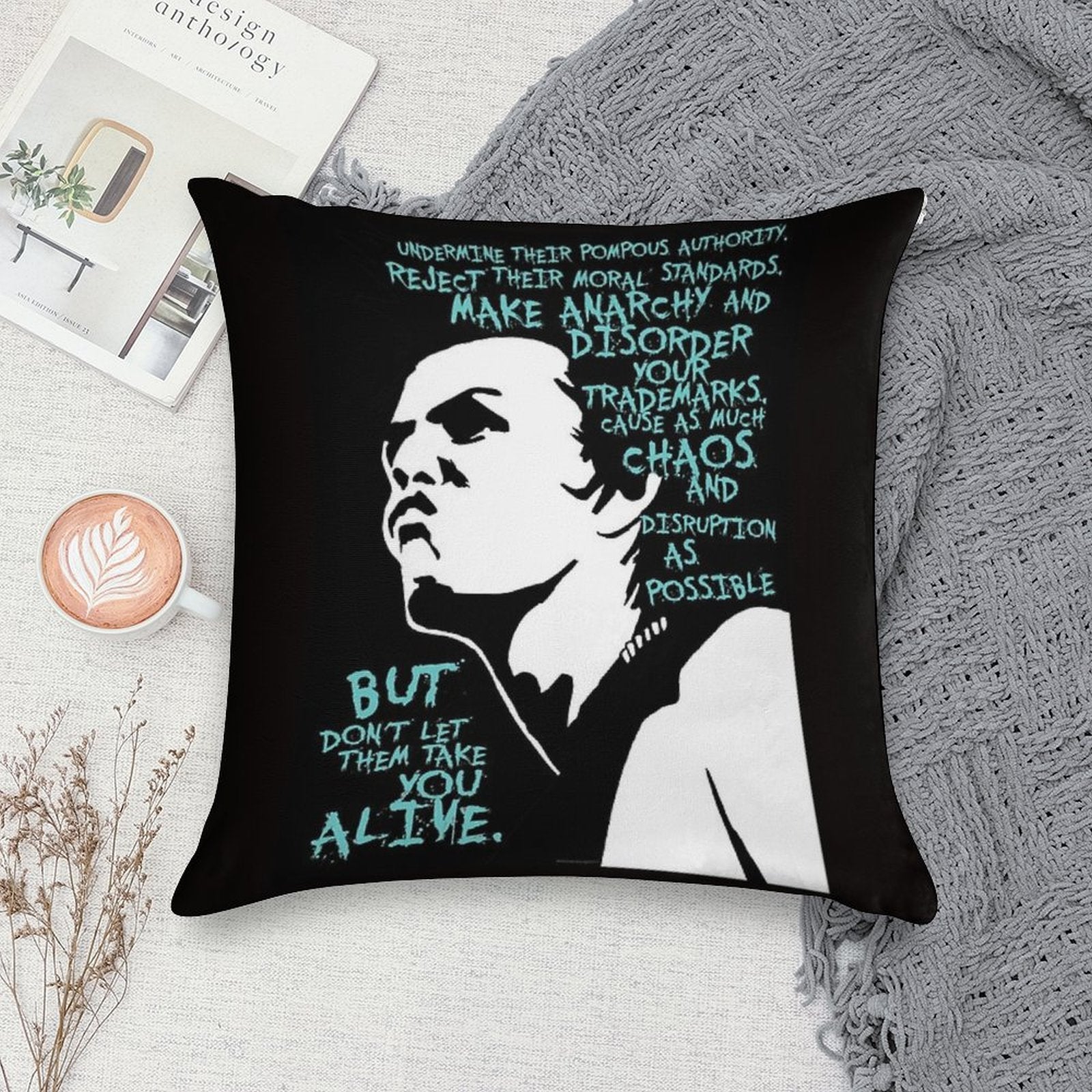 Sid Vicious Dead Or Alive Soft Reinforced Edging Throw Pillow