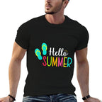 Colorful Hello Summer Flip Flops Graphic Funny Sunshine  Lightweight T-Shirt