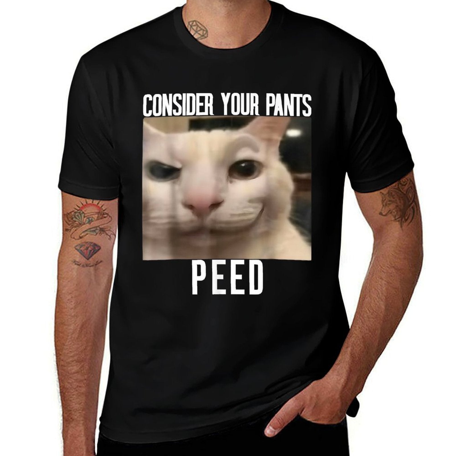 Consider Your Pants Peed Weird Cat Meme Funny Memes Brainrot  Summer-ready Fabric T-Shirt