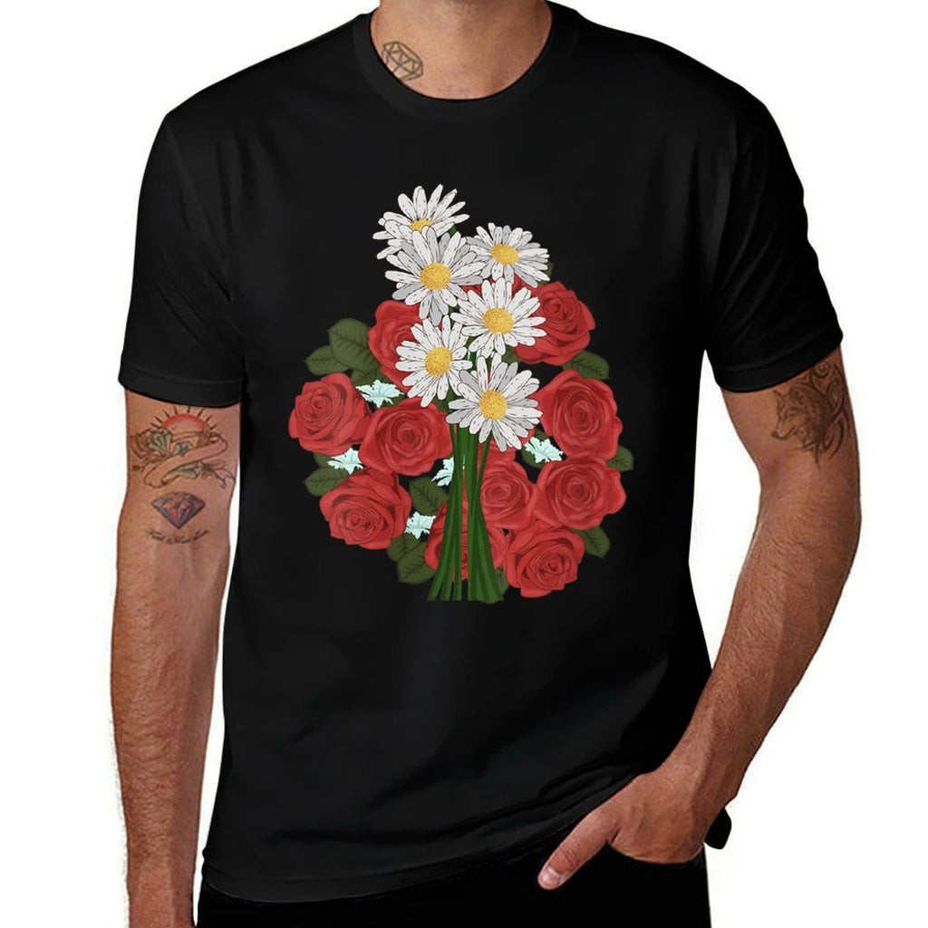 Womens Botany Garden Flowers Floral Roses Daisies Botanical  Wrinkle-resistant T-Shirt