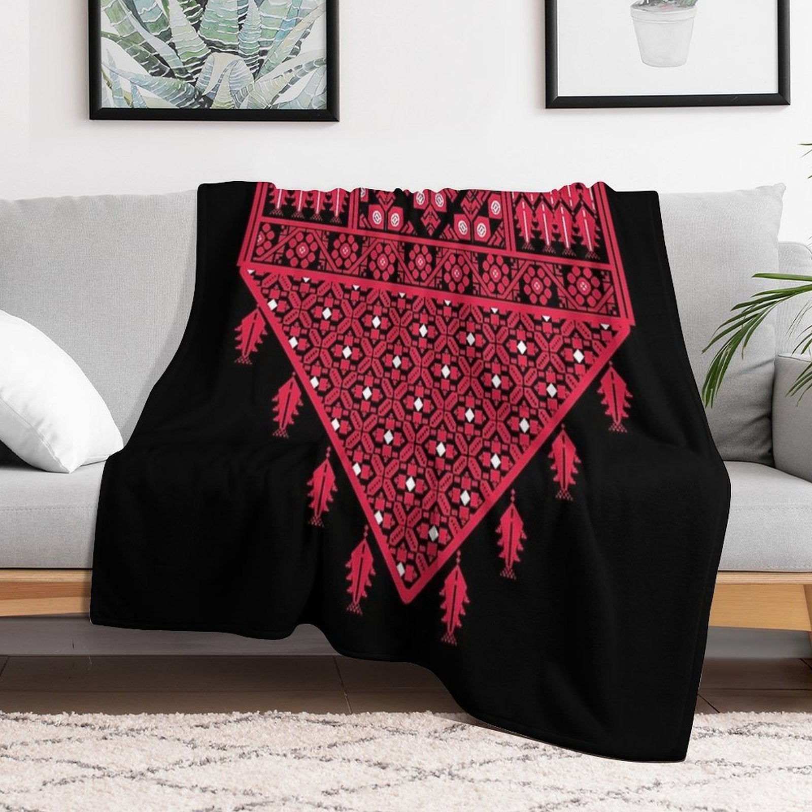 Palestinian Tatreez Cross Stitch Embroidery Art Design Arabic #7 Wrinkle-free Throw Blanket