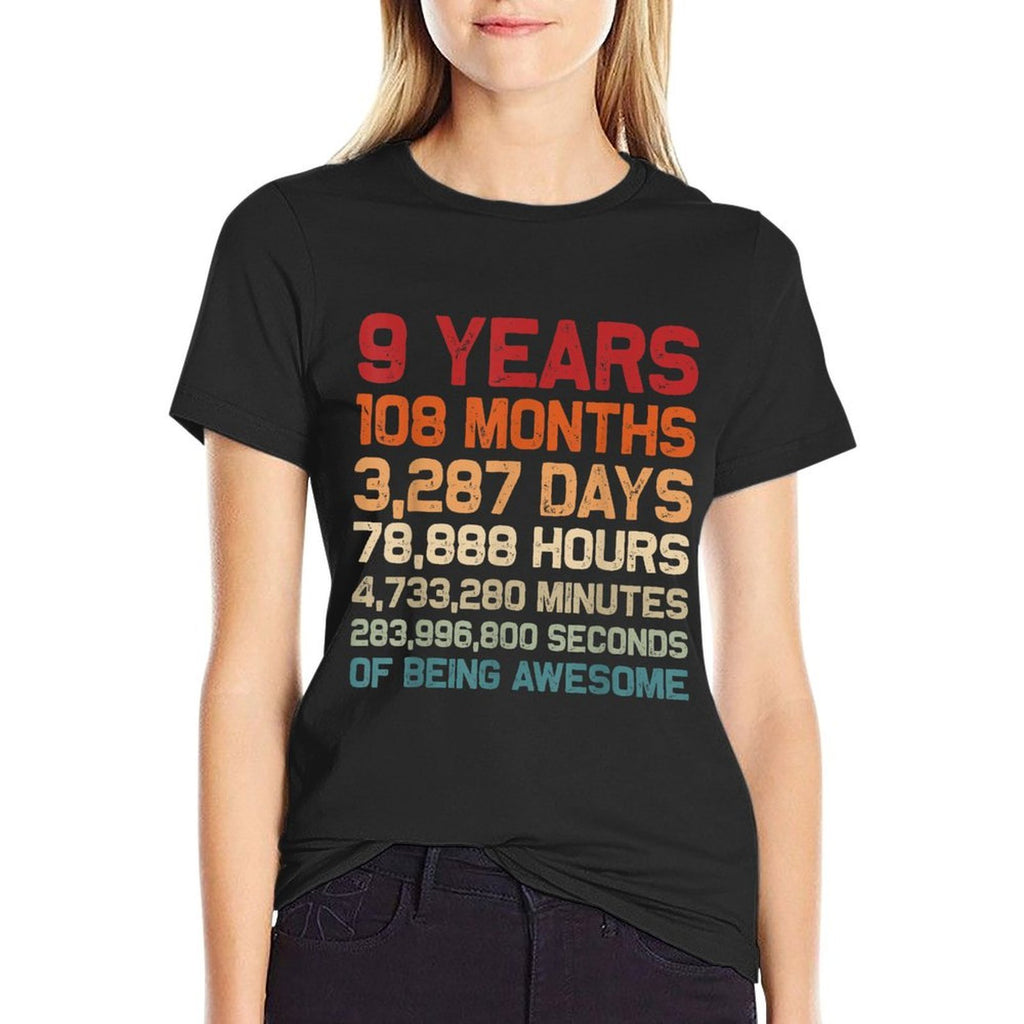9 Years of Being Awesome Months, Days, Minutes 9th Birthday  Relaxed-fit T-Shirt