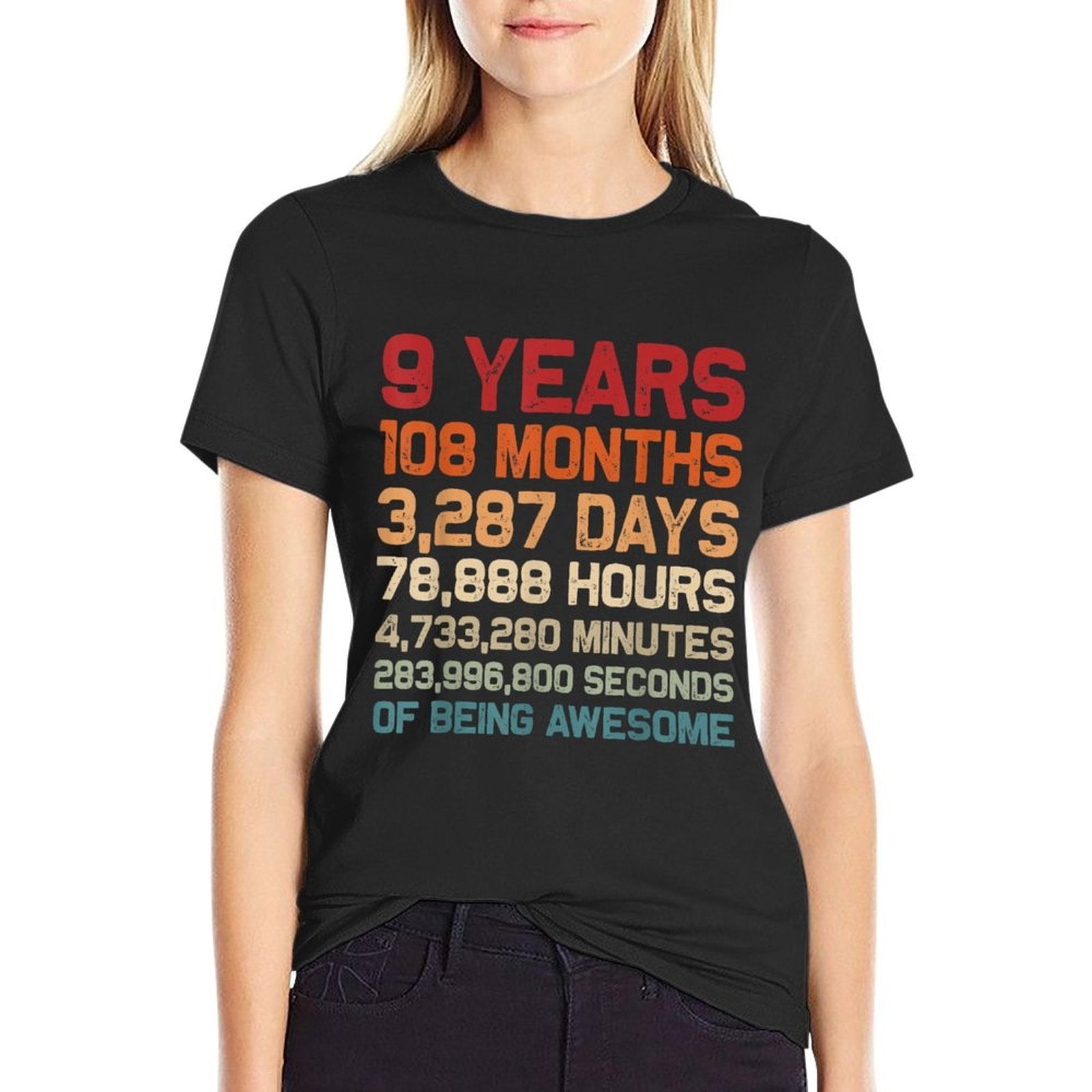 9 Years of Being Awesome Months, Days, Minutes 9th Birthday  Relaxed-fit T-Shirt