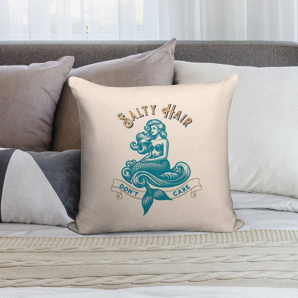 Salty Hair. Don’t Care. Mermaid Summer Design Soft High-Density Material Throw Pillow