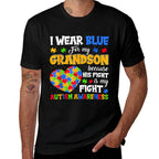 Grandma Grandpa I Wear Blue For My Grandson Autism Awareness  High-quality Stitching T-Shirt