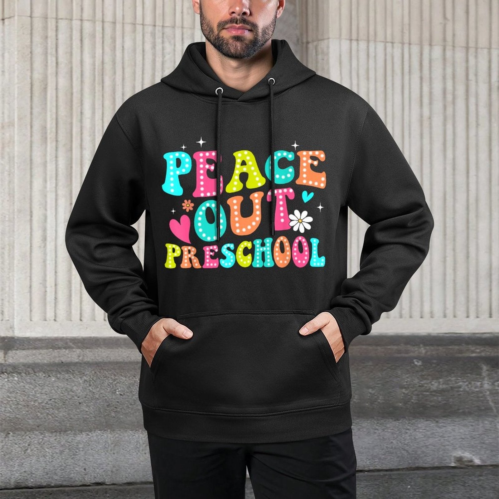 Peace Out Preschool Retro Graduation Last Day Of School Relaxed Fit Hoodie