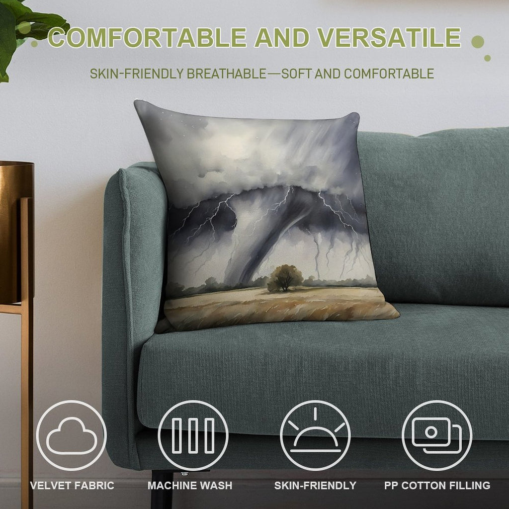 Tornado over Field Soft Multiple Sizes Throw Pillow