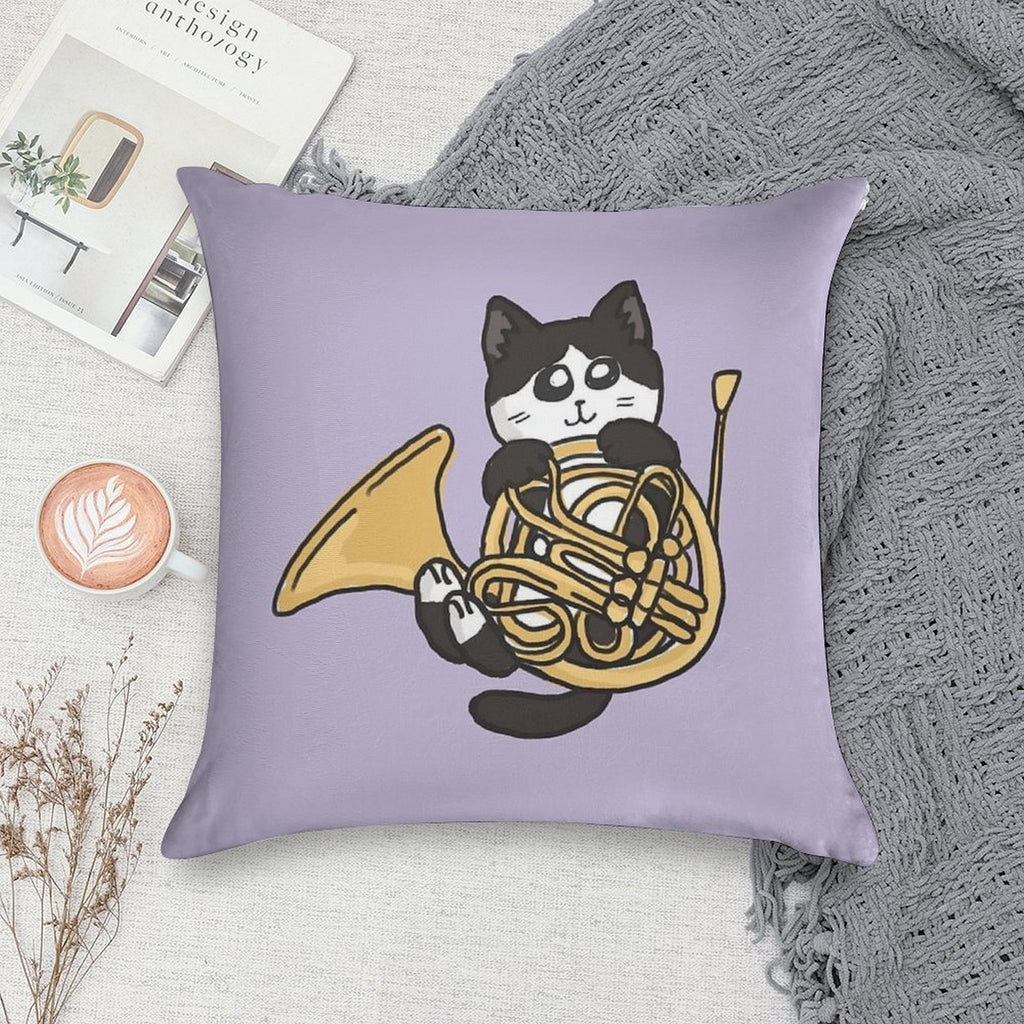 French Horn Tuxedo Cat Soft Easy Maintenance Throw Pillow