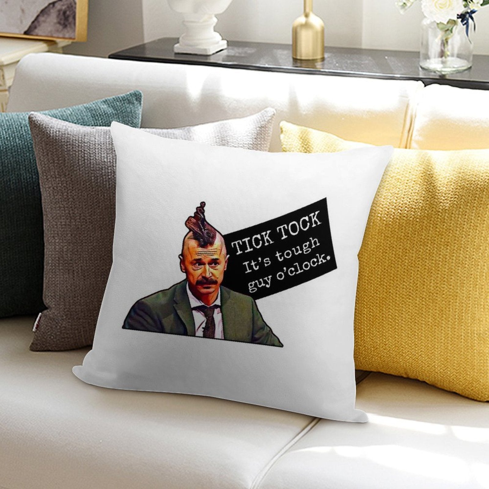 Tick Tock, It's Tough Guy O'clock - Mike Wozniak Soft Short Plush Fabric Throw Pillow